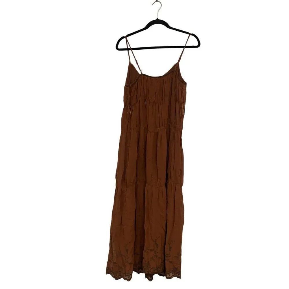 Zara ZW Womens Midi Slip Dress S Small Brown orange Embroidered 6895/058 NWT - Picture 5 of 16